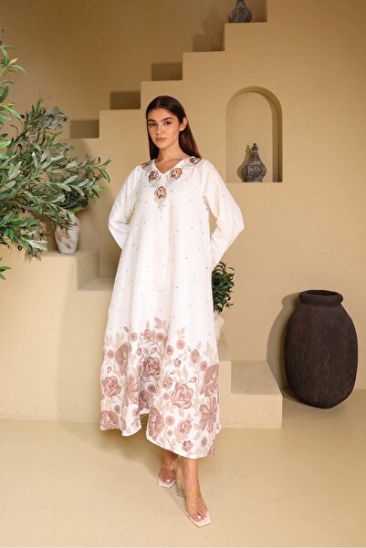 IKKXA جلابيات كلاسيكية مزينة بقطع كريستالية مزخرفة بالزهور