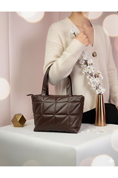 ÇANTA Puffy Geometric Baguette Brown Women's Shoulder and Hand Bag