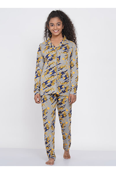 LAUREN SMITH Teen Girl's Pajama Set Long Sleeve Buttoned Top with pants 2 Pie...