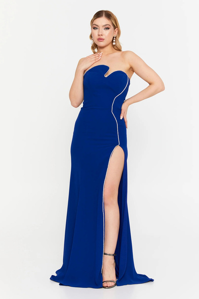ŞEREF VURAL Women's Strapless Deep Slit Mermaid Formal Evening Dress 8266 Cobalt