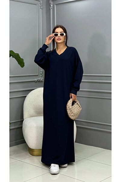 Cannes فستان داليا باللون الأزرق الداكن قماش قابل للتمدد برقبة على شكل حرف V ...