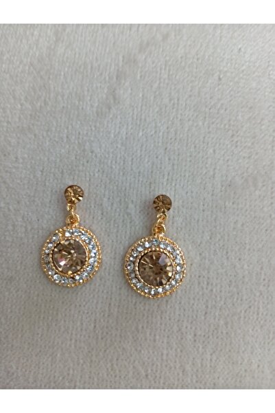 Pervin Ablacım Gold Yellow Stone Hanging Handmade Earrings