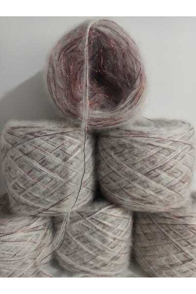 İPEK YÜN İPLİK DÜNYASI Angora Knitting Yarn 2 Ply (Off-White) Copper Glitter ...