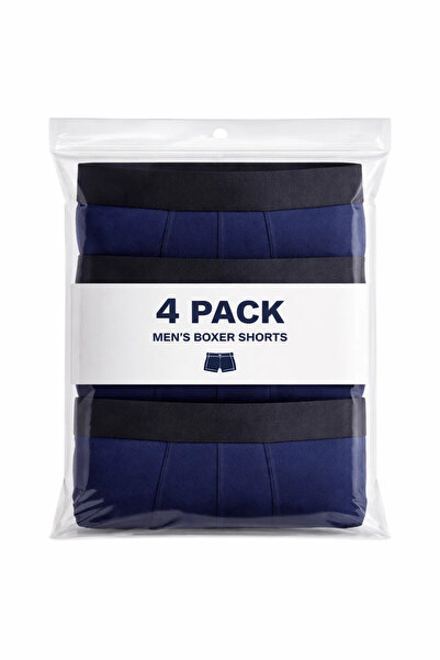 MATERIAL Men's Underwear Cotton Flexible 4-Piece Navy Blue Boxer