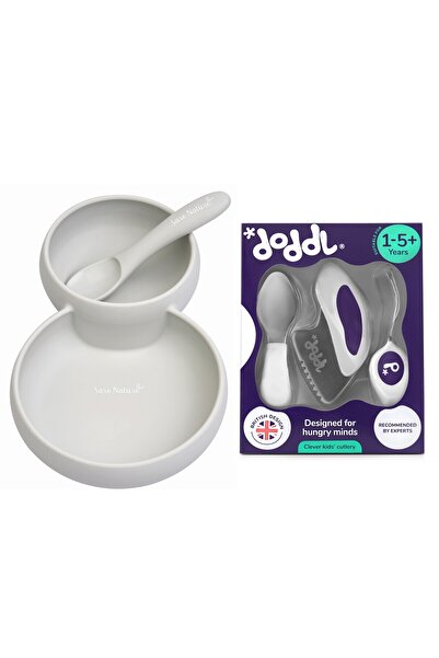 DODDL طقم سكاكين وشوك وملاعق من السيليكون باللون الرمادي والأزرق النيلي