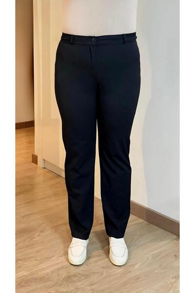 RMG Beli Lastikli Büyük Beden Gabardin Geniş Paça Pantolon Siyah