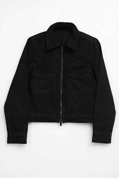 Bluewhite Women's Zippered 100% Cotton Black Jean Jacket