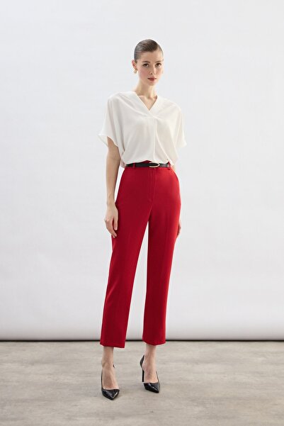 Sateen Belted Trousers - Red