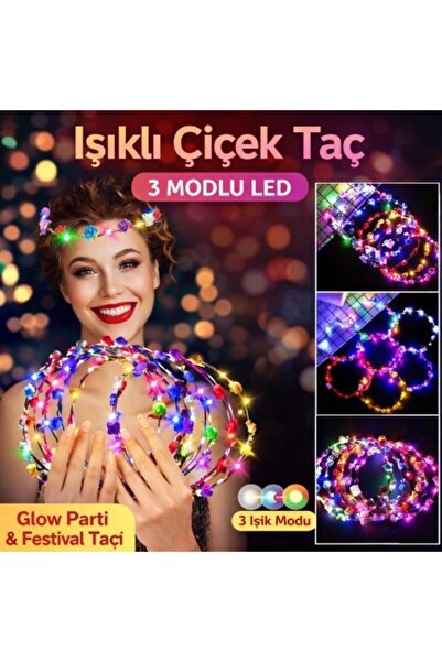 Fırsatkolik Colorful Led Flower Crown – Glow Party Crown with 3 Light Modes