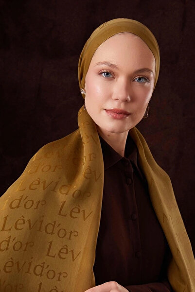 Levidor Text Printed Nai̇a Jacquard Shawl-Oil Green