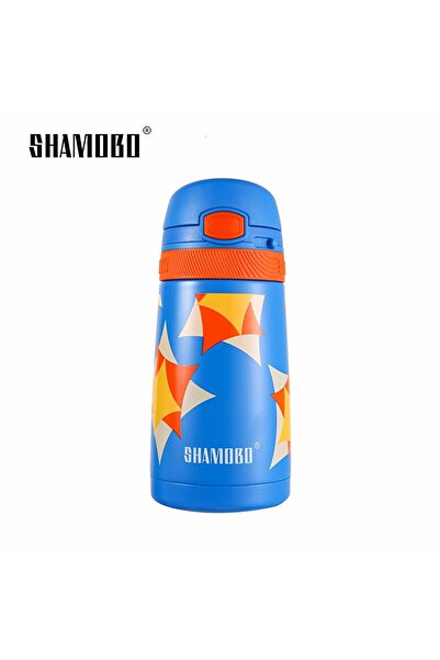 Shamobo Paslanmaz Çelik, Pipetli, Kilitlenebilir Çocuk Matarası 350 ml Mavi