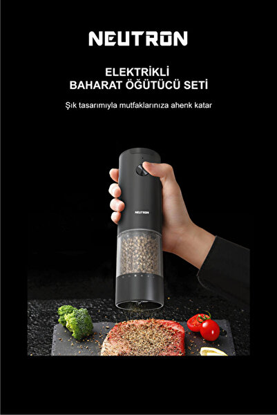 NEUTRON NTL-PG-33D Pilli Tuz ve Baharat Öğütücü Değirmen İkili Set