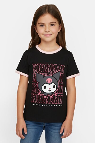 SANRIO Kids Girl Crew Neck Short Sleeve Kuromi T-shirt, Black