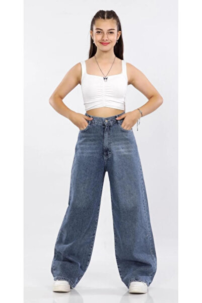 Asortix Kız Çocuk Wide Baggy Fit Geniş Paça Kot Pantolon