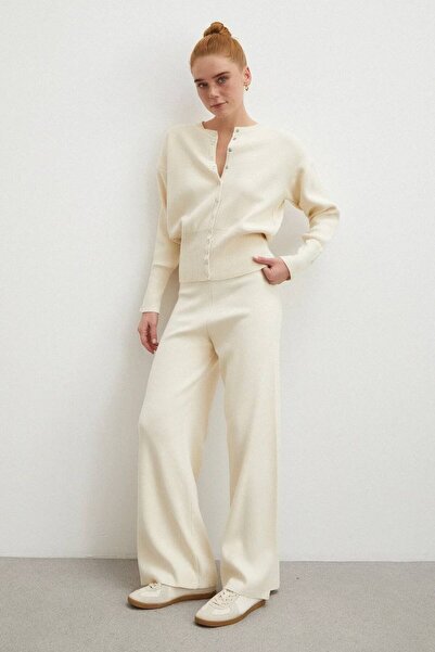 TrendParis Ribbed Double Knitwear Set with Sleeve and Front Button Detail