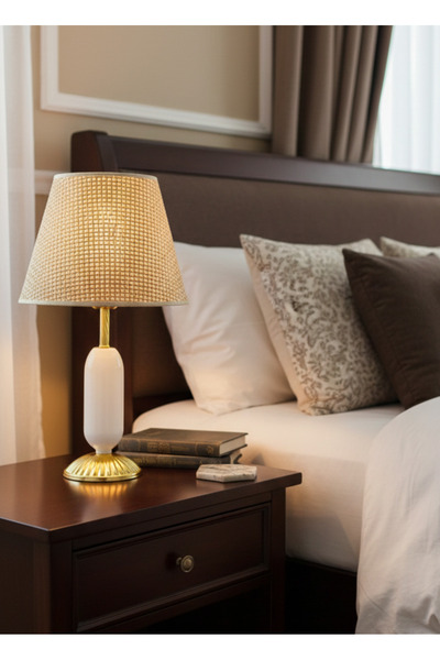 Decodelight Beyaz Gold Metal Ayaklı Hasır Hazeran Krem ve Kahverengi Şapkalı ...