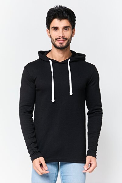 fleece factory Men Textured Long Sleeve Hoodie, Black