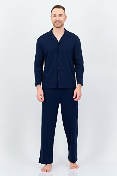 London Fog Men 2 Pieces Plain Long Sleeve Shirt And Pants Sleepwear, Navy