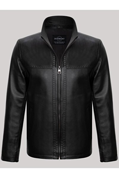 MASERTO Genuine Lambskin Black Mock Neck Coat