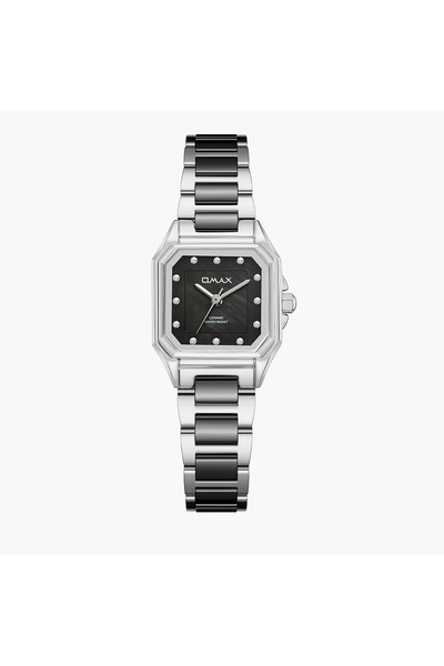 Omax ساعة نسائية من السيراميك بلون فضي