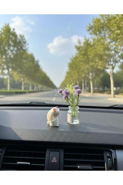 Vira Rise Cute Mini Rabbit and Purple Flower Vase Miniature Car Glove Box Acc...