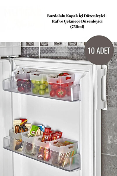 10 Adet Büyük Boy Buzdolabı Kapak İçi Düzenleyici Organizer, 10 Adet 750 ml Mini Kutu