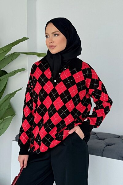 Sezi Moda Giyim Violet Baklava Pattern Sweater