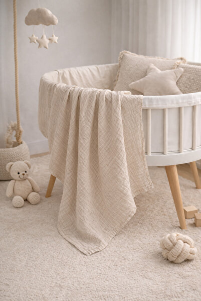 NazeninHome Muslin Baby Blanket (2 Layers) 100 X 100 cm - 100% Cotton Beige