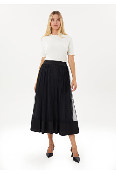 Guzella Special Design Plaid Top with Tulle 3D Look Midi Skirt
