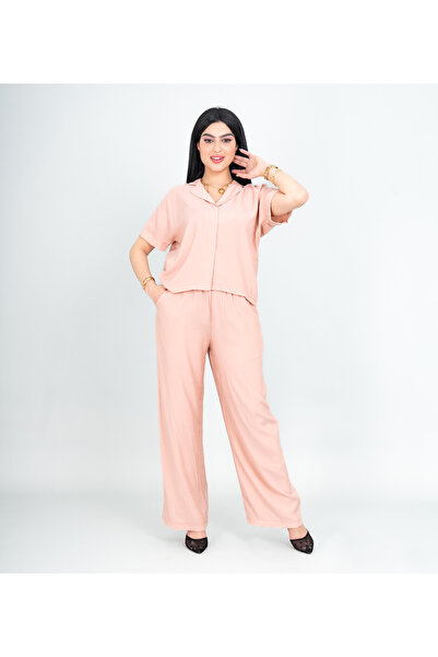 IKKXA Modern Solid Two-Piece Outfit Short Shirt and Pants Details