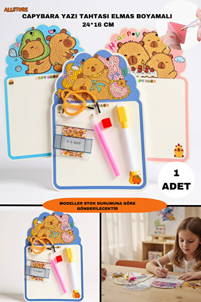 ALLStore CAPYBARA(KAPİBARA) ELMAS BOYAMALI YAZI TAHTASI ASMA İPLİ KALEM HEDİY...