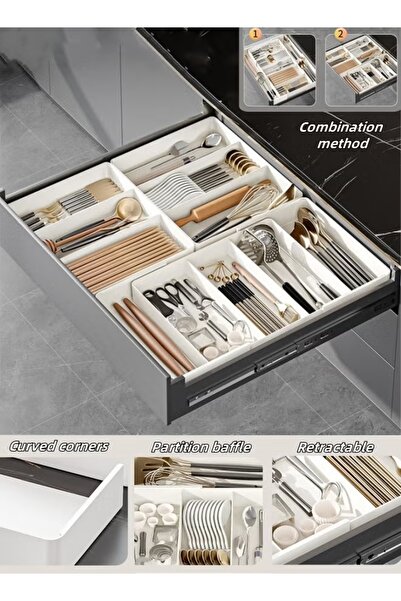 Generic Telescopic Cutlery Storage Box Expandable Cutlery Tray Kitchen Drawer...
