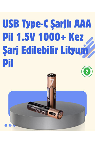 Epilons USB Type-C Şarjlı AAA Lityum Pil | 1.5V Sabit Voltaj, 1000+ Şarj Döng...