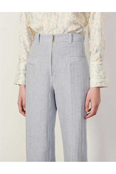 SANDRO Women's pants, Ulysse model with fine stripes, cotton, high waist, fla...