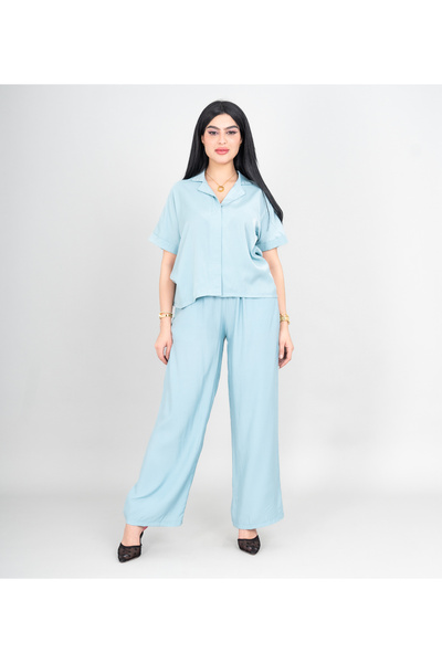 IKKXA Modern Solid Two-Piece Outfit Short Shirt and Pants Details