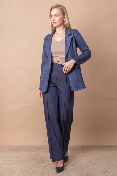 Jument Γυναικείο ελαφρύ ελαστικό ύφασμα σουέτ υφασμάτινο μπλέιζερ με λεπτομέρ...