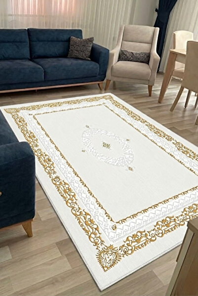 CENTER AVM Beyaz Gold Halı Salon Halısı Makinede Yıkanabilir Halı Kaymaz Taba...