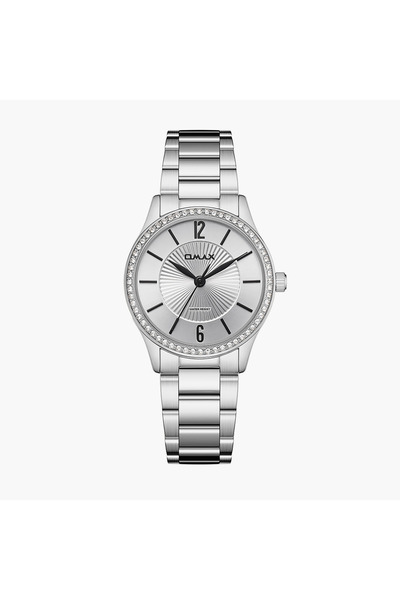 Omax ساعة نسائية فضية اللون مزينة