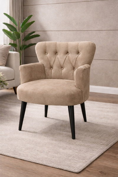 WATERYBROOK Modern Babyface Kumaş Berjer Koltuk – Ahşap Siyah Ayaklı | VİZON