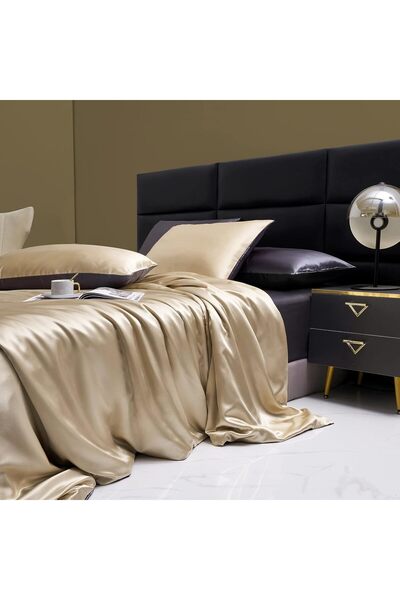 OEM Duvet Cover 200 x 200 cm, Satin Beige Gold Grey Satin Plain Adult Double ...