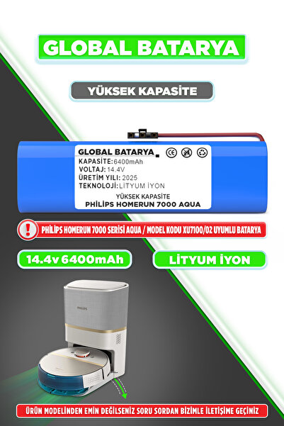 GLOBAL BATARYA Philips Homerun 7000 Serisi Aqua Xu7100/02 Batarya 14.4v 6400m...