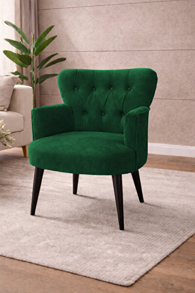 WATERYBROOK Modern Babyface Kumaş Berjer Koltuk – Ahşap Siyah Ayaklı | YEŞİL