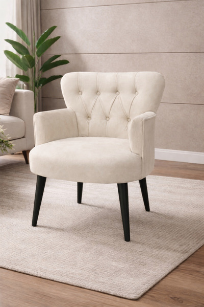WATERYBROOK Modern Babyface Kumaş Berjer Koltuk – Ahşap Siyah Ayaklı | KREM