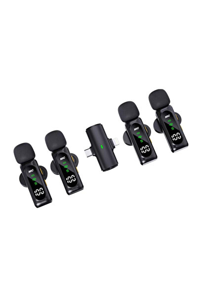 MATECHNO Kablosuz 4 Adet Tüylü Yaka Mikrofonu iPhone Type-C PC Tablet Video K...