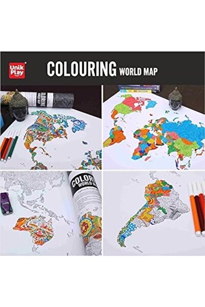 UNIKPLAY Giant World Map Coloring Poster with Colored Pencil from