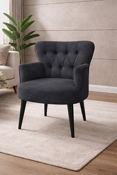 WATERYBROOK Modern Babyface Kumaş Berjer Koltuk – Ahşap Siyah Ayaklı | ANTRASİT