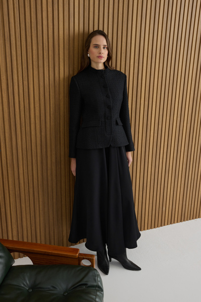 Aker Siyah Tweed Ceket Görünümlü Crep Etekli Elbise