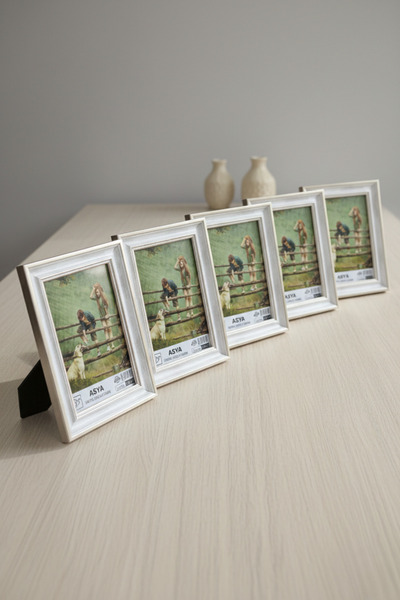 Asya Çerçeve Decorative Set of 5 Antique Patterned Silver 13X18 Plastic Photo...