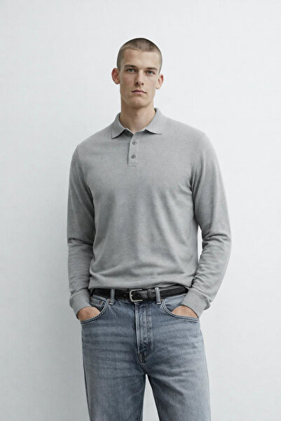 MATERIAL Men's Comfortable Loose Gray Polo Collar Knit Sweater
