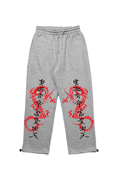 Sokak Butik Premium Dragon Wide Leg Men's Gray Sweatpants